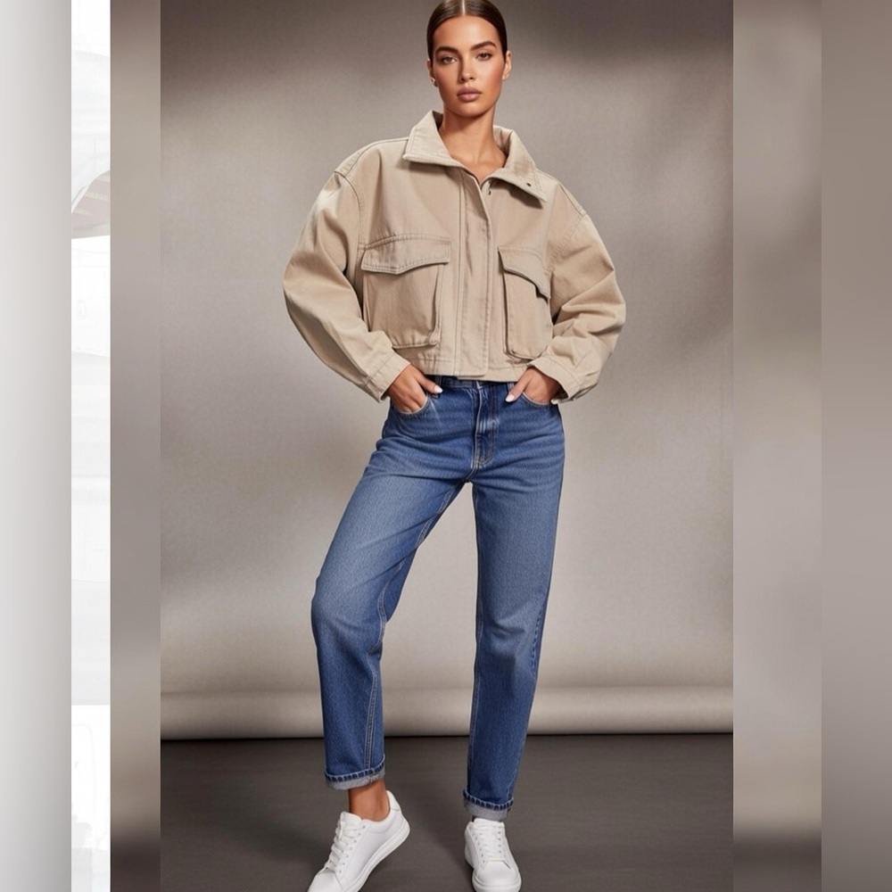 ASHLEY VINTAGE CHARM DENIM JACKET COLOR: TAUPE - Picture 2 of 7